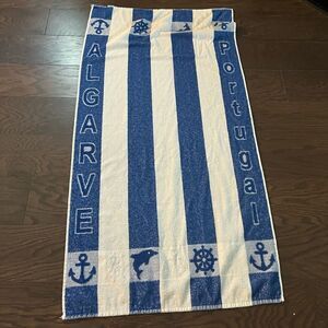 Algarve Nautical Sea Portugal Beach Towel 25” x 50” Blue White Bath Sheet Cotton